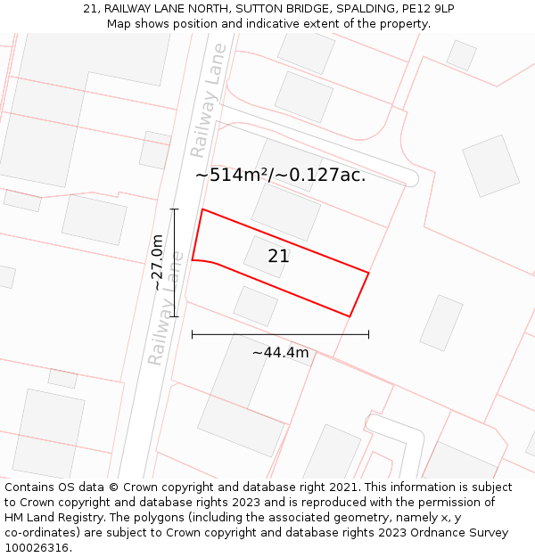 21, RAILWAY LANE NORTH, SUTTON BRIDGE, SPALDING, PE12 9LP: Plot and title map