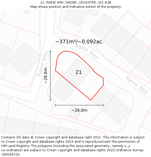 21, RAINE WAY, OADBY, LEICESTER, LE2 4UB: Plot and title map