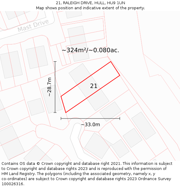 21, RALEIGH DRIVE, HULL, HU9 1UN: Plot and title map