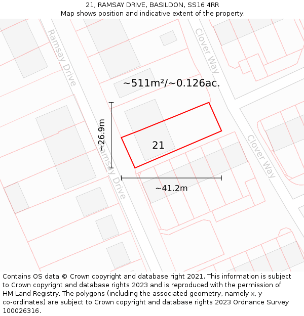 21, RAMSAY DRIVE, BASILDON, SS16 4RR: Plot and title map