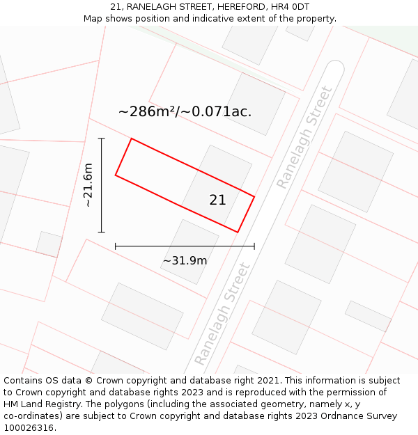 21, RANELAGH STREET, HEREFORD, HR4 0DT: Plot and title map