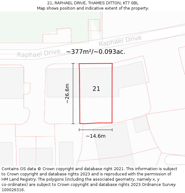 21, RAPHAEL DRIVE, THAMES DITTON, KT7 0BL: Plot and title map