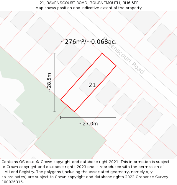 21, RAVENSCOURT ROAD, BOURNEMOUTH, BH6 5EF: Plot and title map