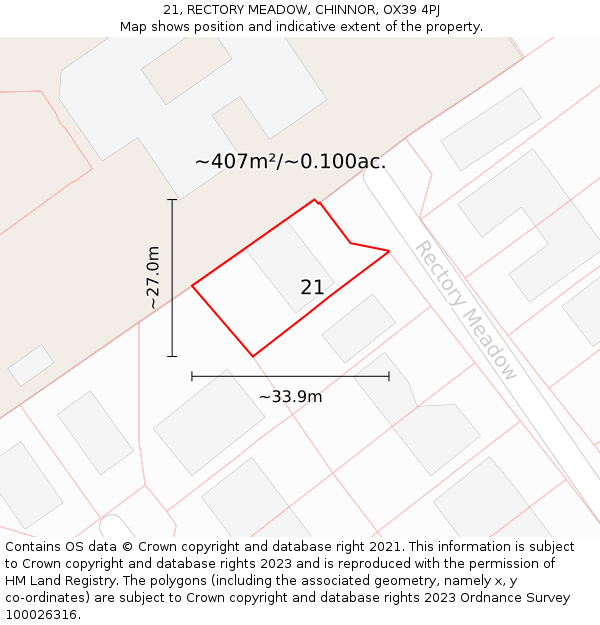 21, RECTORY MEADOW, CHINNOR, OX39 4PJ: Plot and title map