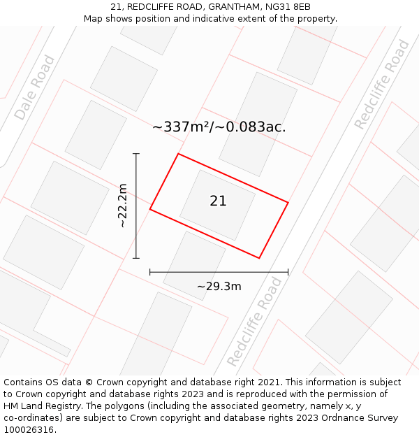 21, REDCLIFFE ROAD, GRANTHAM, NG31 8EB: Plot and title map