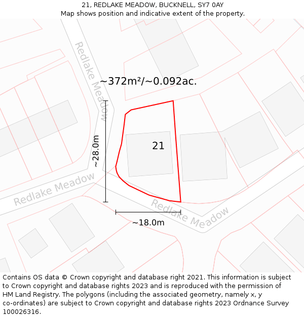 21, REDLAKE MEADOW, BUCKNELL, SY7 0AY: Plot and title map