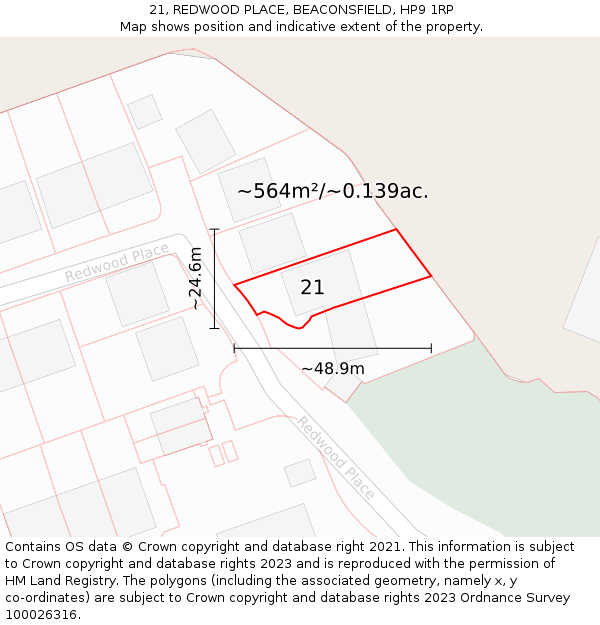 21, REDWOOD PLACE, BEACONSFIELD, HP9 1RP: Plot and title map