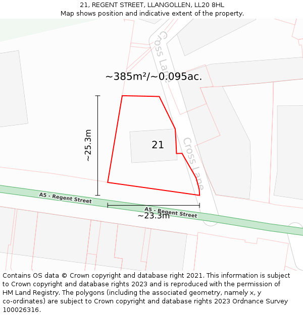 21, REGENT STREET, LLANGOLLEN, LL20 8HL: Plot and title map