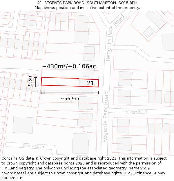 21, REGENTS PARK ROAD, SOUTHAMPTON, SO15 8PH: Plot and title map