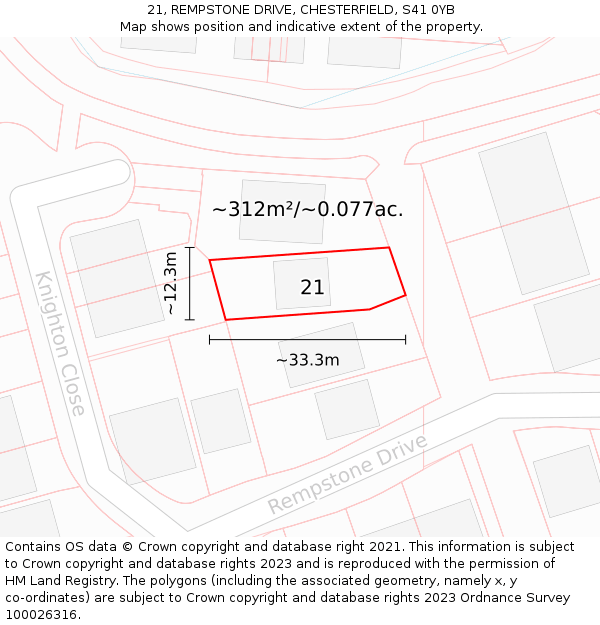 21, REMPSTONE DRIVE, CHESTERFIELD, S41 0YB: Plot and title map