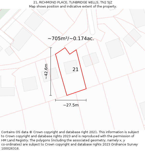 21, RICHMOND PLACE, TUNBRIDGE WELLS, TN2 5JZ: Plot and title map