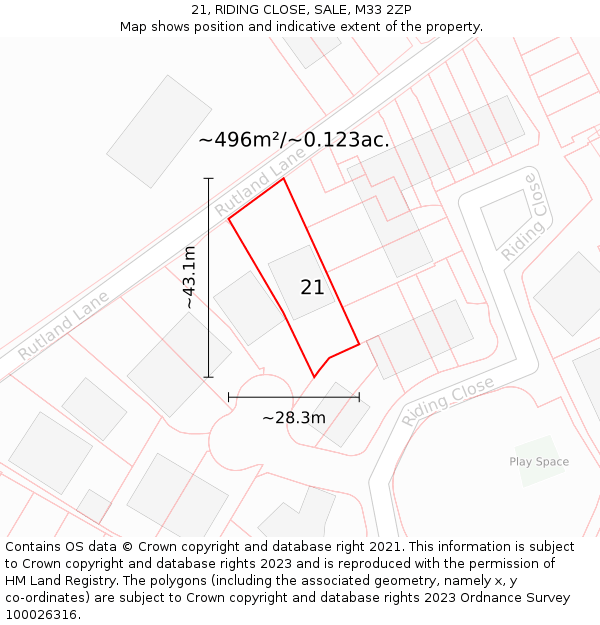 21, RIDING CLOSE, SALE, M33 2ZP: Plot and title map