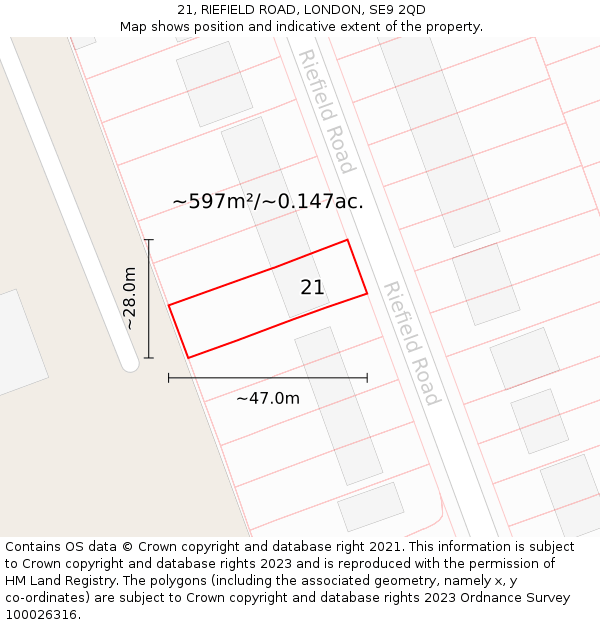 21, RIEFIELD ROAD, LONDON, SE9 2QD: Plot and title map