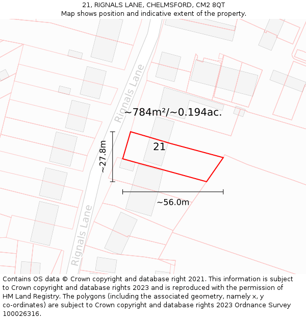 21, RIGNALS LANE, CHELMSFORD, CM2 8QT: Plot and title map