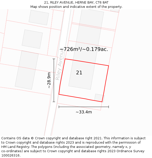 21, RILEY AVENUE, HERNE BAY, CT6 8AT: Plot and title map