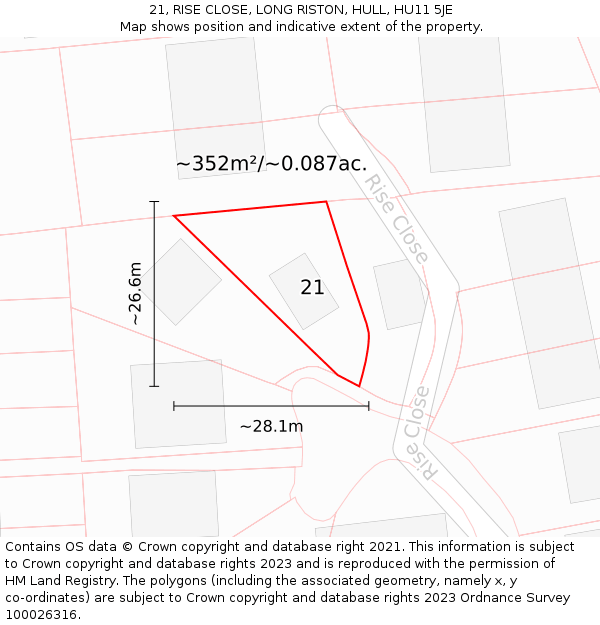 21, RISE CLOSE, LONG RISTON, HULL, HU11 5JE: Plot and title map