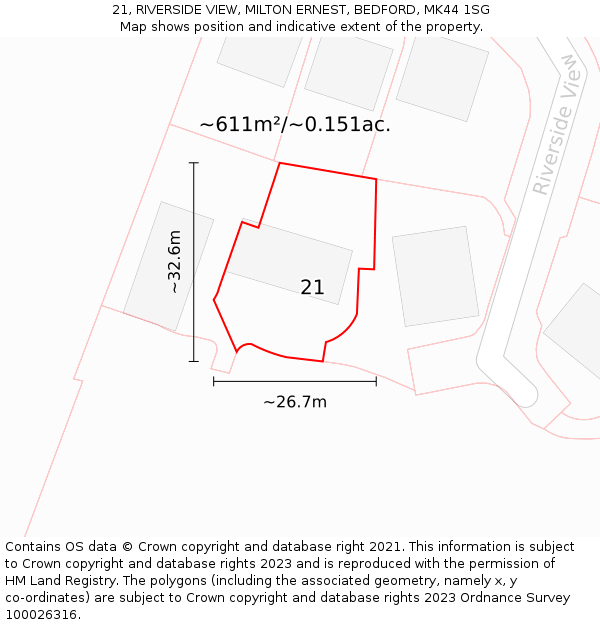 21, RIVERSIDE VIEW, MILTON ERNEST, BEDFORD, MK44 1SG: Plot and title map