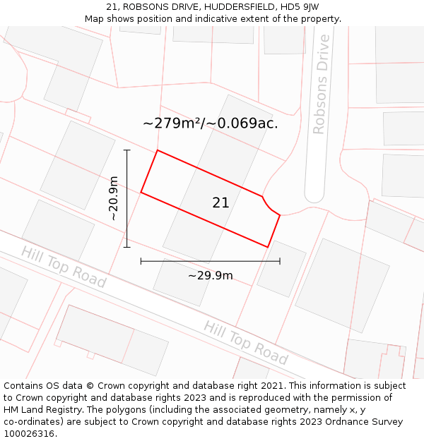 21, ROBSONS DRIVE, HUDDERSFIELD, HD5 9JW: Plot and title map