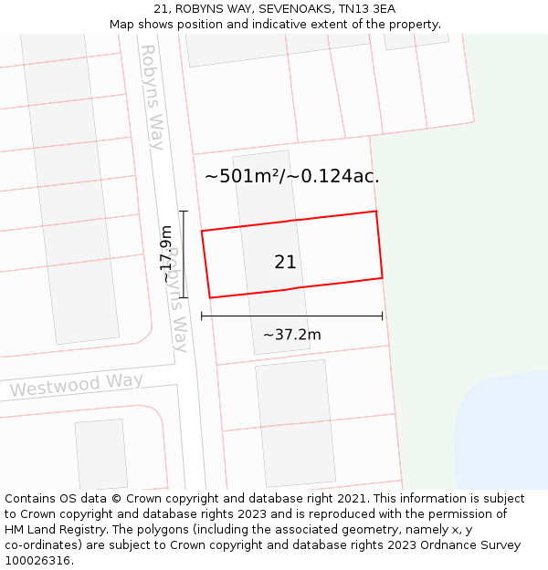 21, ROBYNS WAY, SEVENOAKS, TN13 3EA: Plot and title map