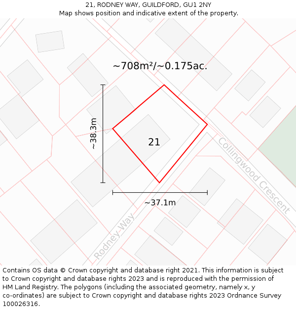 21, RODNEY WAY, GUILDFORD, GU1 2NY: Plot and title map