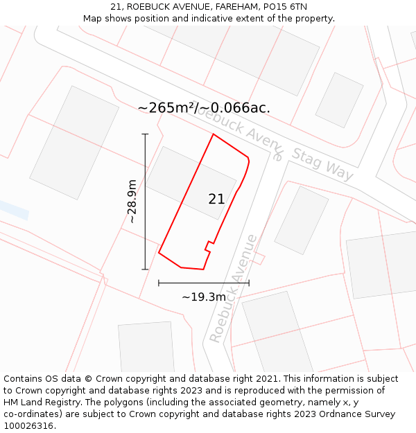 21, ROEBUCK AVENUE, FAREHAM, PO15 6TN: Plot and title map