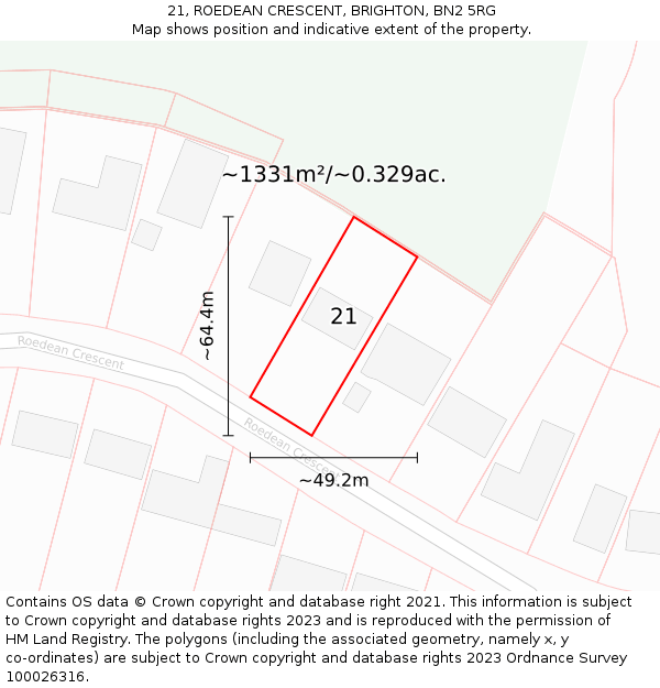 21, ROEDEAN CRESCENT, BRIGHTON, BN2 5RG: Plot and title map