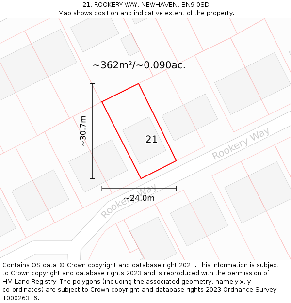 21, ROOKERY WAY, NEWHAVEN, BN9 0SD: Plot and title map