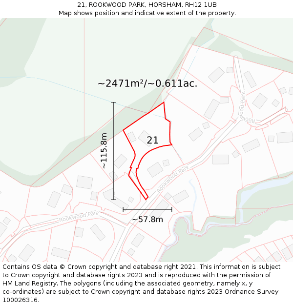 21, ROOKWOOD PARK, HORSHAM, RH12 1UB: Plot and title map