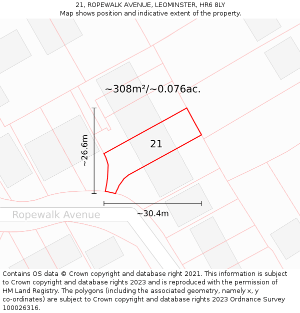 21, ROPEWALK AVENUE, LEOMINSTER, HR6 8LY: Plot and title map