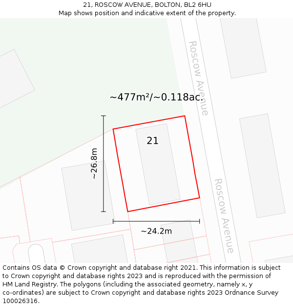 21, ROSCOW AVENUE, BOLTON, BL2 6HU: Plot and title map