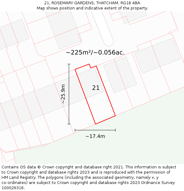 21, ROSEMARY GARDENS, THATCHAM, RG18 4BA: Plot and title map