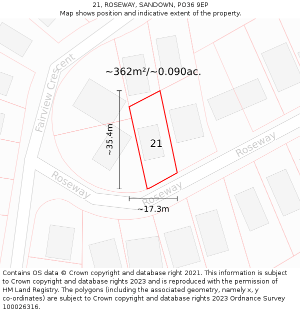 21, ROSEWAY, SANDOWN, PO36 9EP: Plot and title map