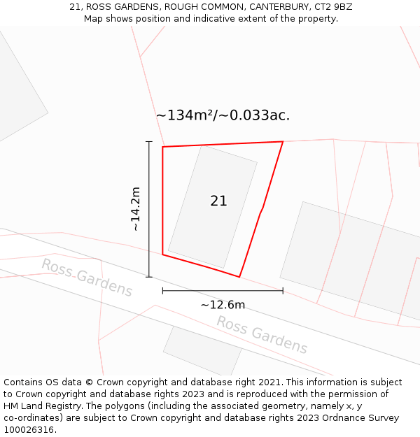 21, ROSS GARDENS, ROUGH COMMON, CANTERBURY, CT2 9BZ: Plot and title map