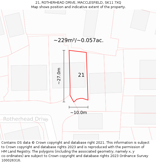 21, ROTHERHEAD DRIVE, MACCLESFIELD, SK11 7XQ: Plot and title map