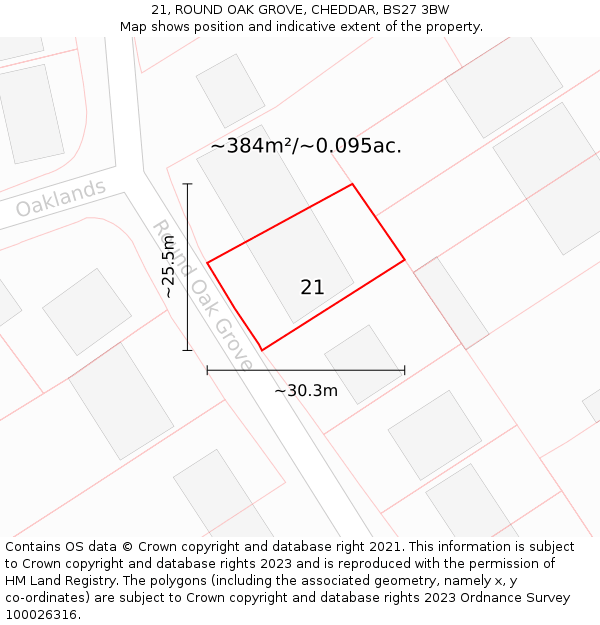 21, ROUND OAK GROVE, CHEDDAR, BS27 3BW: Plot and title map