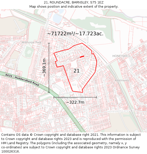 21, ROUNDACRE, BARNSLEY, S75 1EZ: Plot and title map