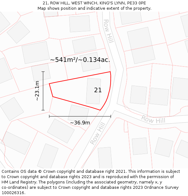 21, ROW HILL, WEST WINCH, KING'S LYNN, PE33 0PE: Plot and title map