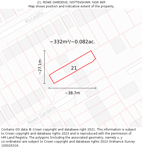 21, ROWE GARDENS, NOTTINGHAM, NG6 9ER: Plot and title map