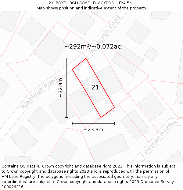 21, ROXBURGH ROAD, BLACKPOOL, FY4 5NU: Plot and title map