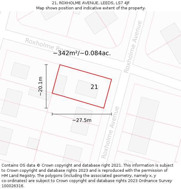 21, ROXHOLME AVENUE, LEEDS, LS7 4JF: Plot and title map