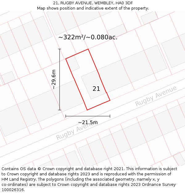 21, RUGBY AVENUE, WEMBLEY, HA0 3DF: Plot and title map