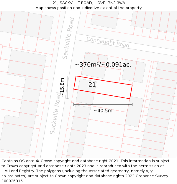 21, SACKVILLE ROAD, HOVE, BN3 3WA: Plot and title map