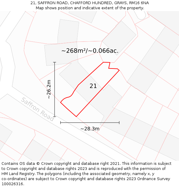 21, SAFFRON ROAD, CHAFFORD HUNDRED, GRAYS, RM16 6NA: Plot and title map