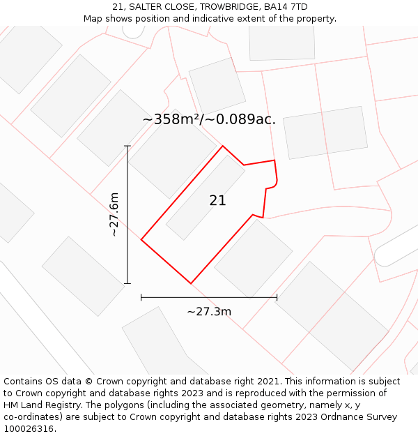 21, SALTER CLOSE, TROWBRIDGE, BA14 7TD: Plot and title map