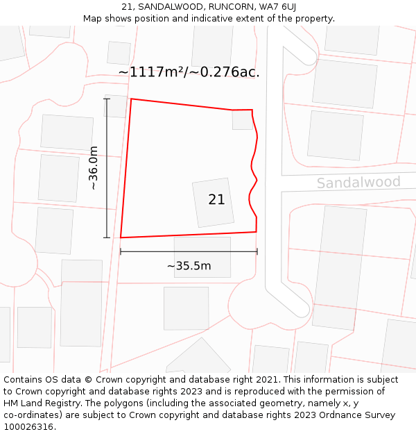 21, SANDALWOOD, RUNCORN, WA7 6UJ: Plot and title map