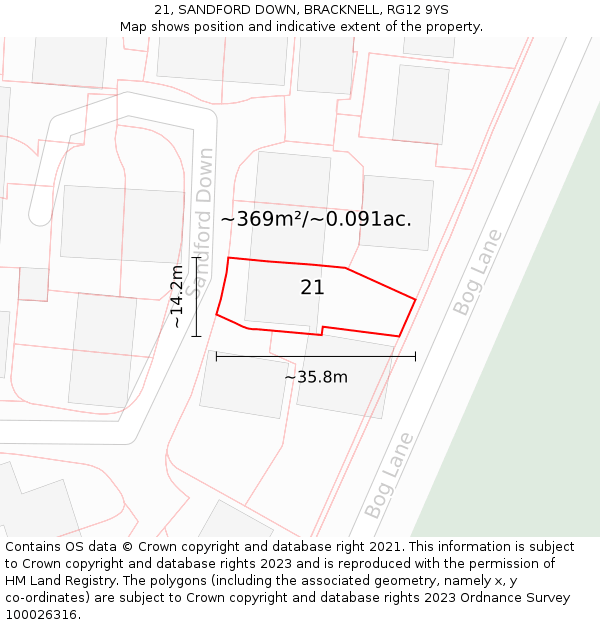 21, SANDFORD DOWN, BRACKNELL, RG12 9YS: Plot and title map