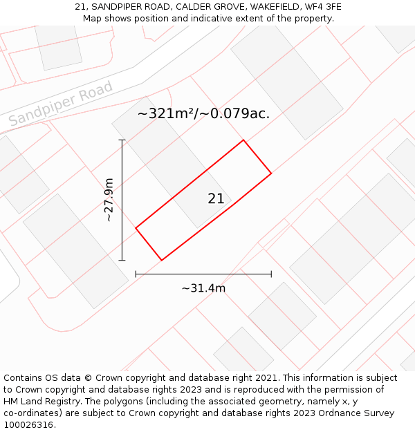 21, SANDPIPER ROAD, CALDER GROVE, WAKEFIELD, WF4 3FE: Plot and title map