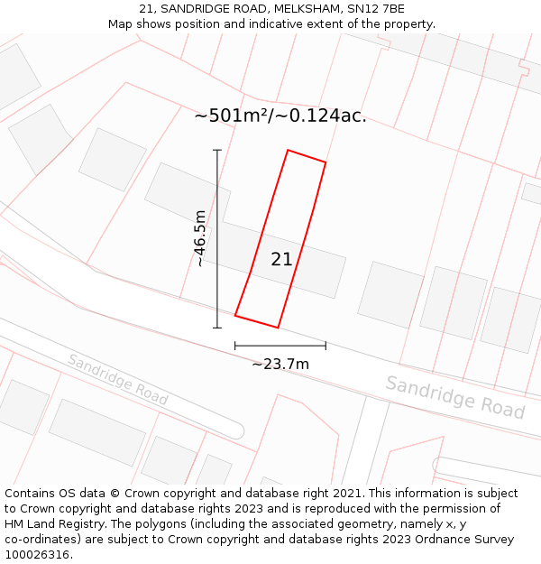 21, SANDRIDGE ROAD, MELKSHAM, SN12 7BE: Plot and title map