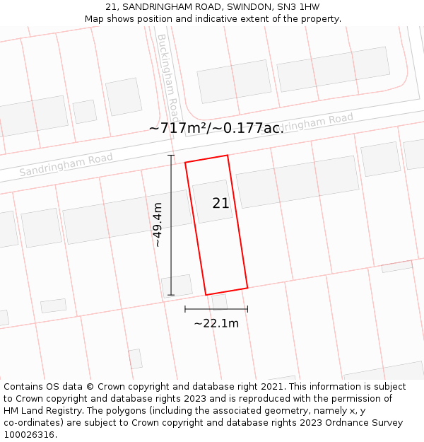 21, SANDRINGHAM ROAD, SWINDON, SN3 1HW: Plot and title map