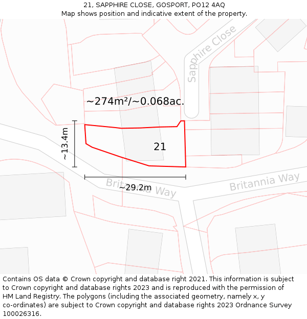 21, SAPPHIRE CLOSE, GOSPORT, PO12 4AQ: Plot and title map